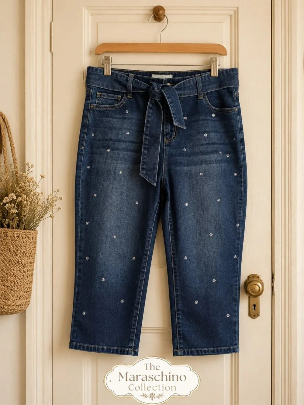 Est. 1946 Rhinestone Tie Waist Capri Jeans | Size 16